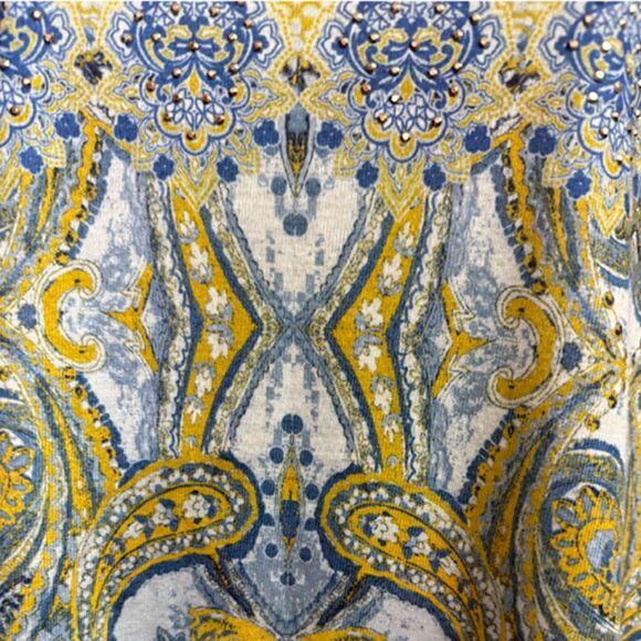 One World Live and Let Live Blue Paisley Short Sleeve Top Size L - Picture 7 of 11